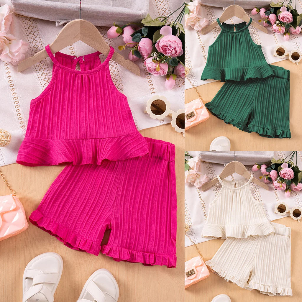 Toddler Girls Ruffle Sleeveless Tank Top and Shorts Set Summer Outfit