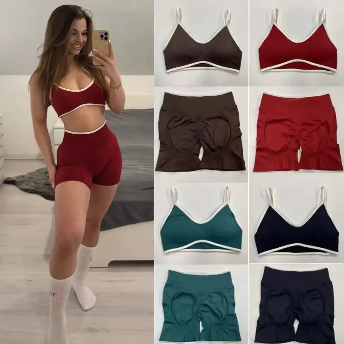 Women Contrast Sports Set Yoga Bra & Pants Quick Dry Fitness Suit