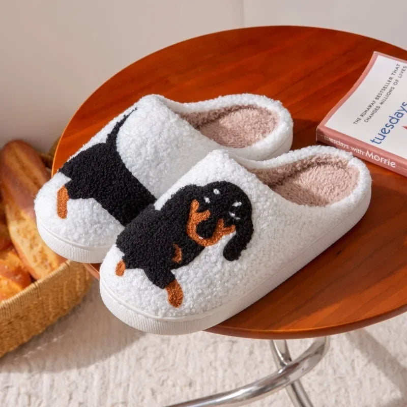 Dachshund Embroidered Slippers Warm Non Slip Indoor House Shoes