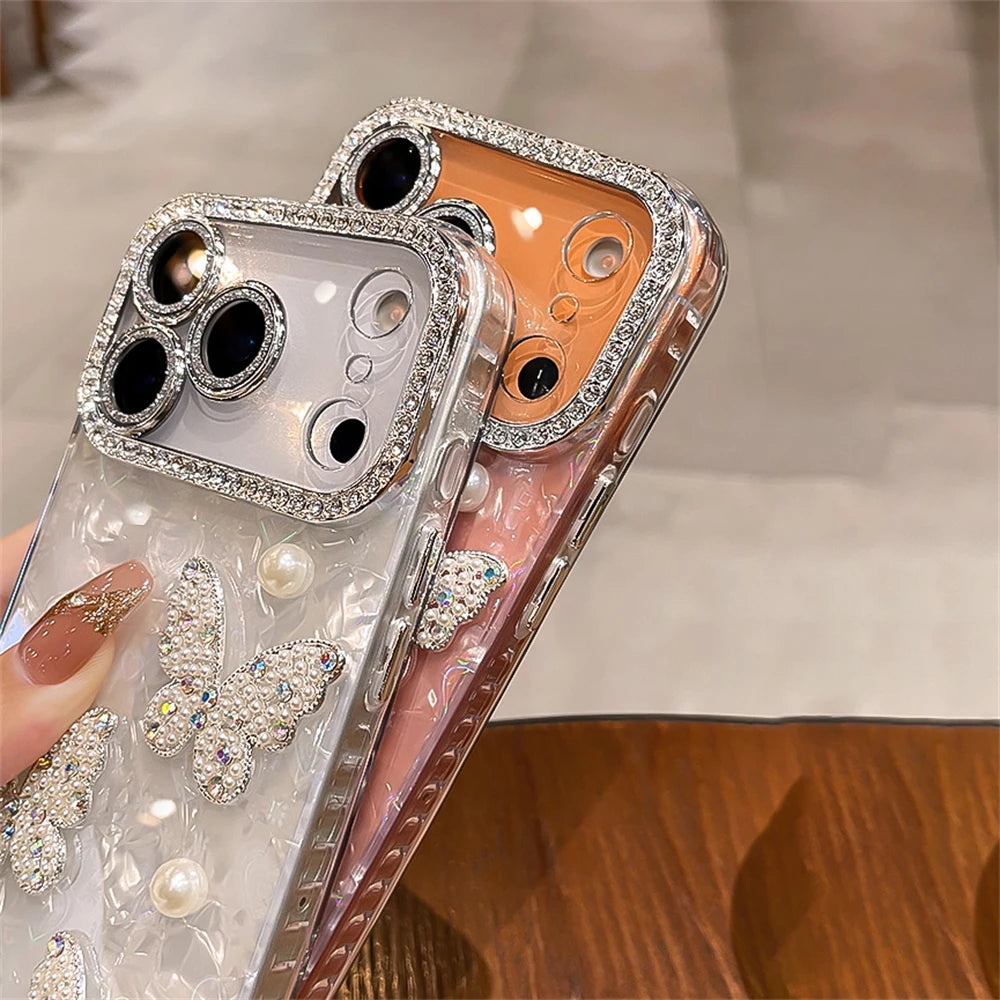 Diamond Butterfly Clear Plated Silicone iPhone Case