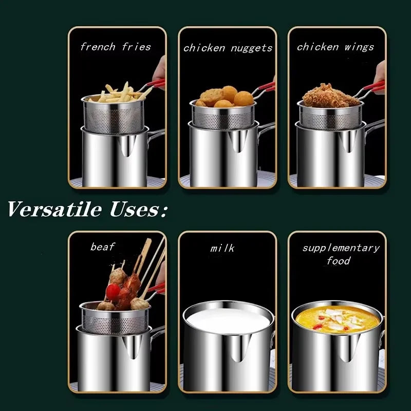 Stainless Steel Deep Frying Pot with Strainer Tempura Fryer Pan