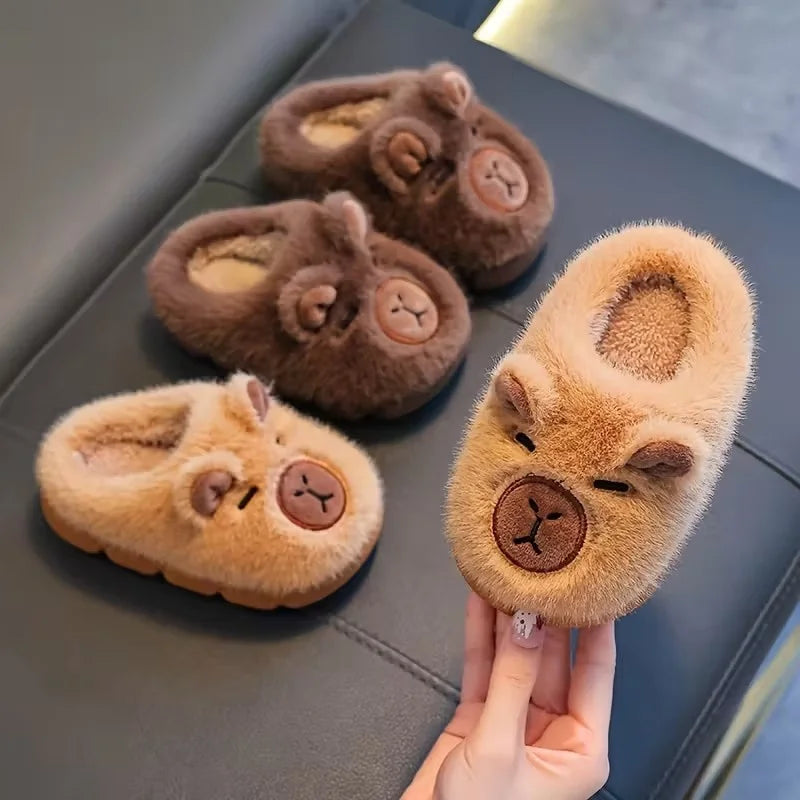 Kids Capybara Slippers Warm Plush Winter Indoor Shoes Cute Cartoon Non-Slip Soft Home Slippers for Boys and Girls