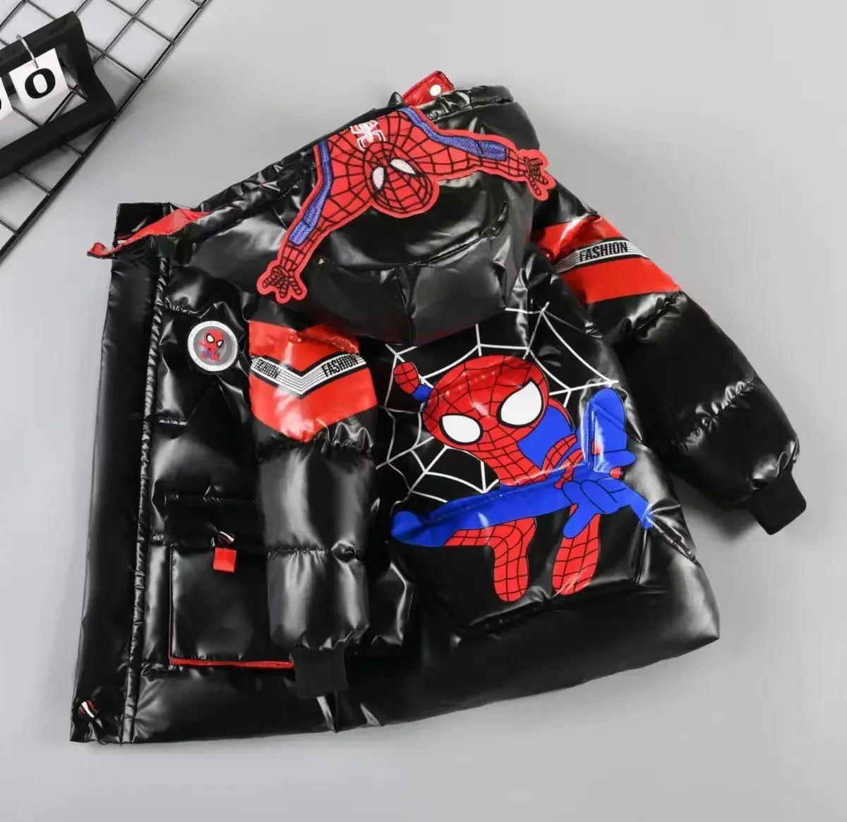 Kids Spider Hero Winter Hooded Puffer Jacket Warm Cotton Parka