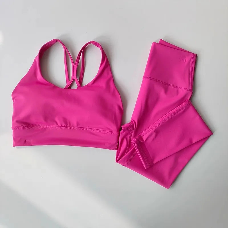 Women Seamless Yoga Set Bra Leggings High Waist Fitness Outfit Matching Gym Set