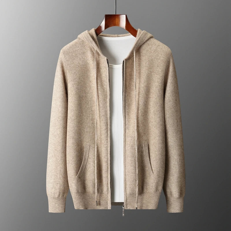 Men Knitted Hooded Cardigan Cashmere Zipper Sweater Warm Hoodie