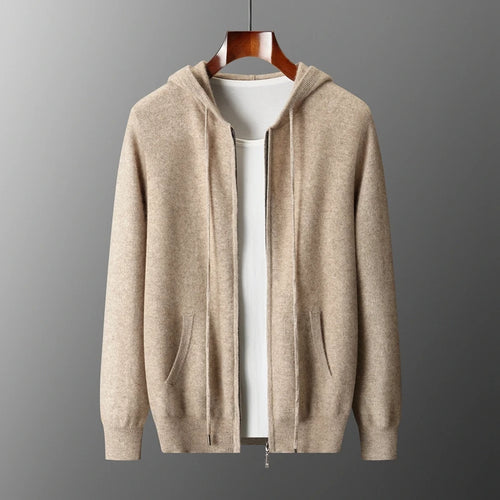 Men Knitted Hooded Cardigan Cashmere Zipper Sweater Warm Hoodie