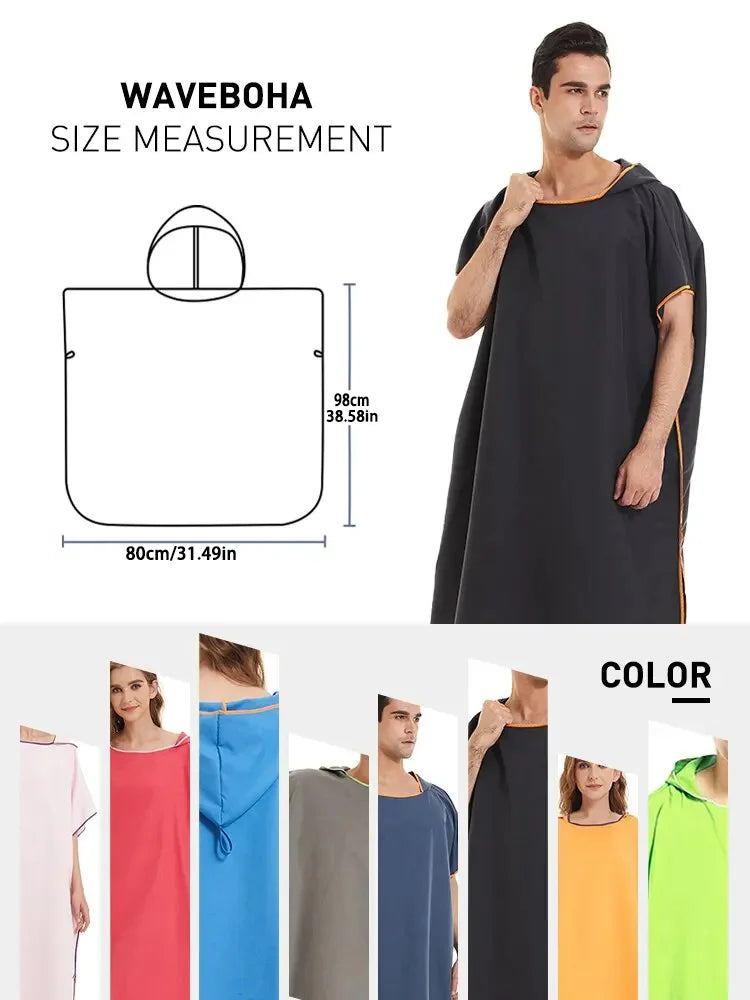 Microfiber Hooded Towel Quick Dry Changing Robe Beach Swim Poncho