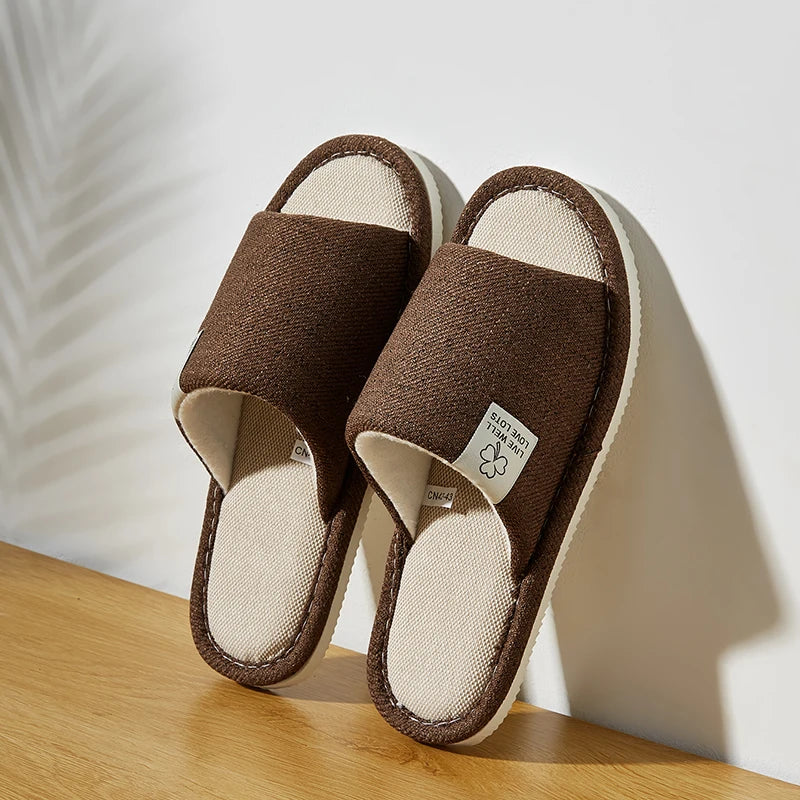 Linen Home Slippers Breathable Indoor Shoes Non Slip Open Toe Summer Bedroom Slippers Women Men