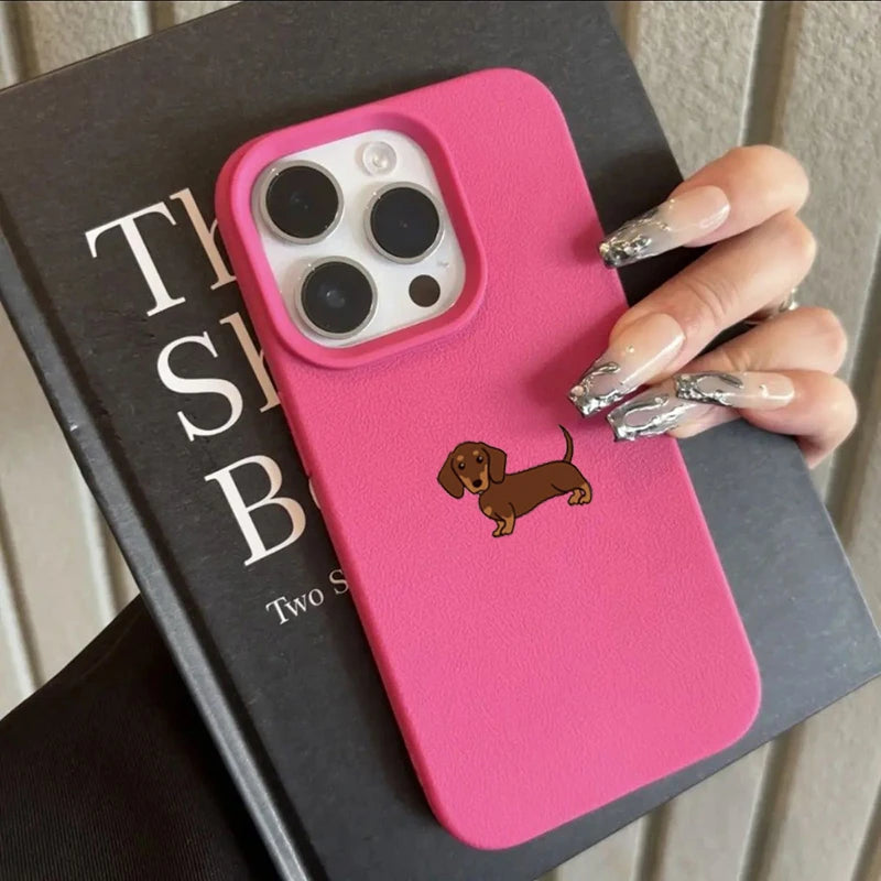 Minimalist Brown Dachshund Pattern Soft TPU Cover iPhone Case
