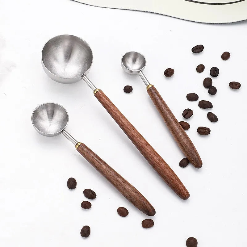 Stainless Steel Coffee Scoop 25ml Wooden Handle Long Measuring Spoon
