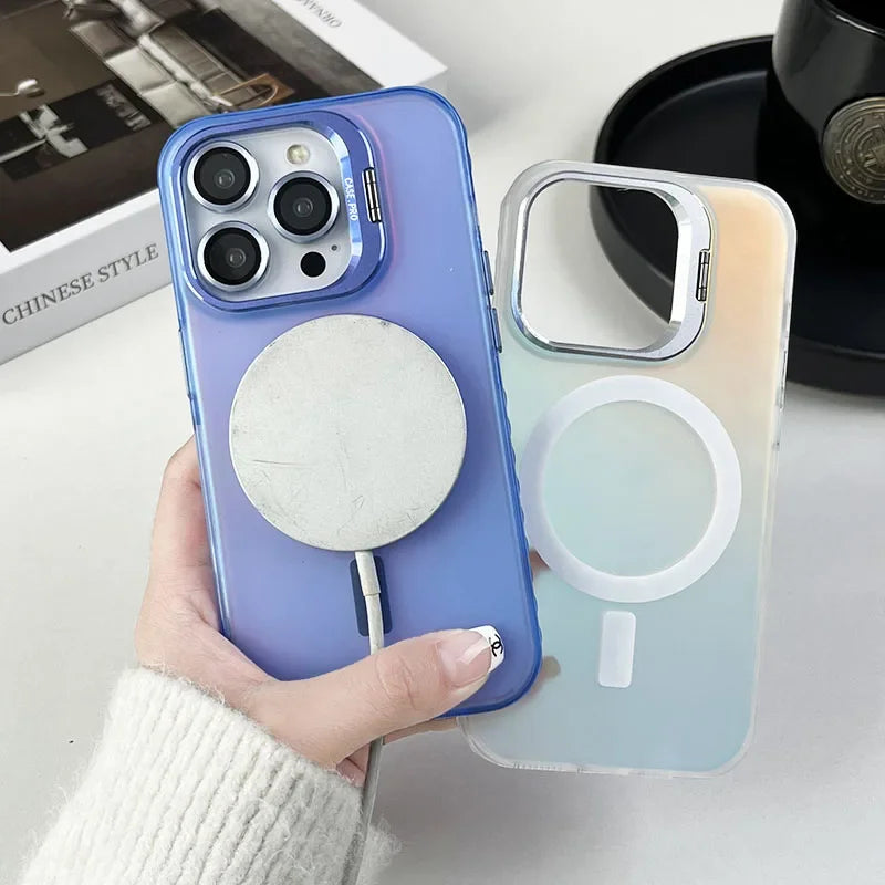 Color Change MagSafe Magnetic Metal Stand Lens Protection iPhone Case