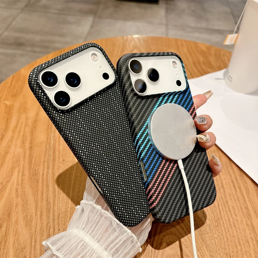 Colorful Carbon Fibre Magnetic Wireless Charge iPhone Case