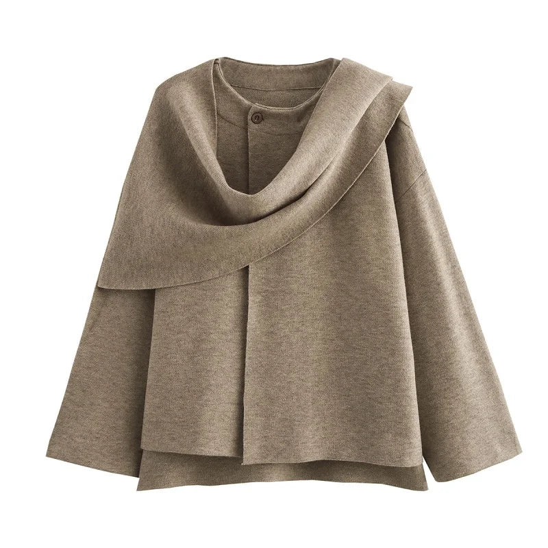 Women Plush Padded Coat Asymmetric Scarf Long Sleeve Winter Jacket
