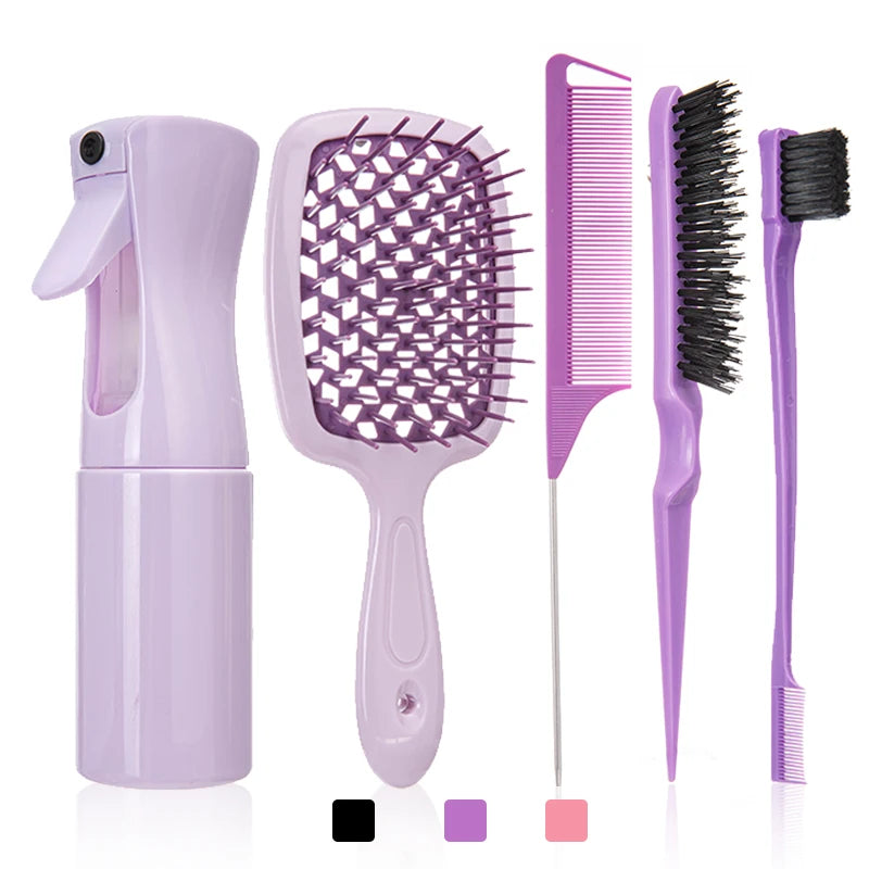 Hair Comb Set 5-6pcs Detangling Curly Hair Rat Tail Edge Salon Brush Styling Tools