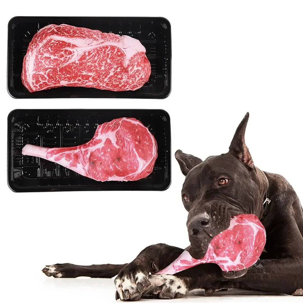 Squeaky Dog Chew Toy Steak Shape Bite Resistant Training Toy for Puppies
