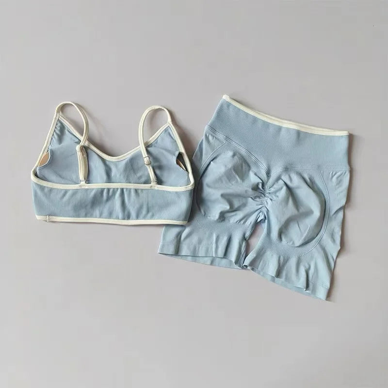 Women Contrast Sports Set Yoga Bra & Pants Quick Dry Fitness Suit