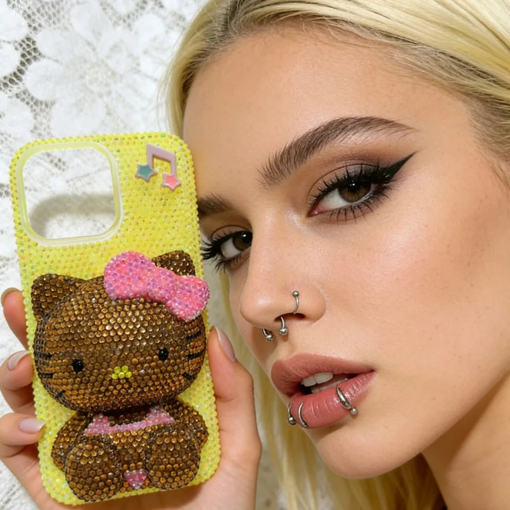 Christmas Hello Kitty Rhinestone Crystal Chain Transparent iPhone Case