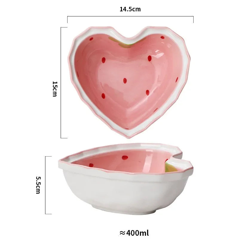 Strawberry Ceramic Ramen Bowl with Spoon Cute Anti Scald Instant Noodle Bowl