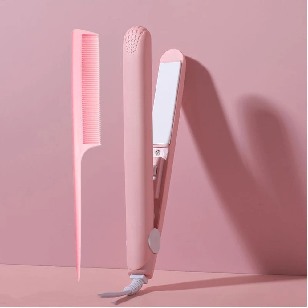 Pink Ceramic Flat Iron Hair Straightener Floating Plates Quick Heat Salon Curler Wand