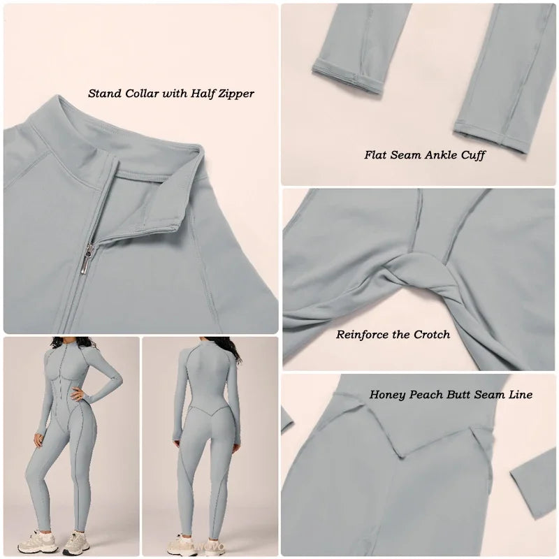 Women Zip Up Athletic Romper Onesie Workout Jumpsuit