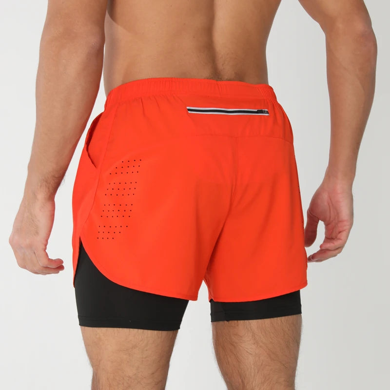 Men 2-in-1 Double Layer Running Shorts Quick Dry Gym Fitness Training Shorts