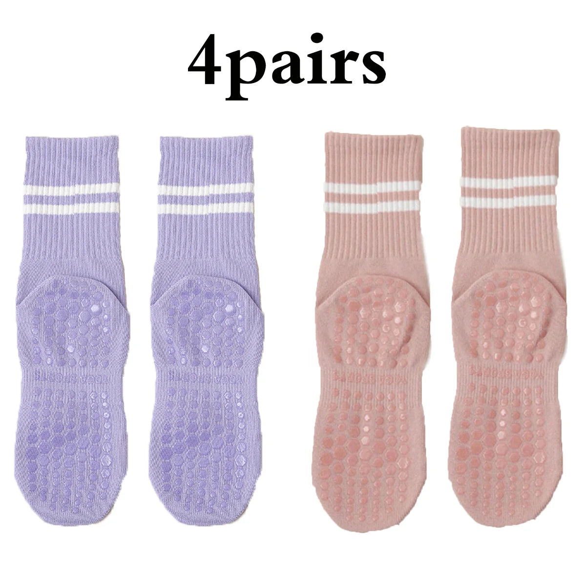 Women Pilates Yoga Grip Socks Non Slip Barre Socks 4 Pairs Set