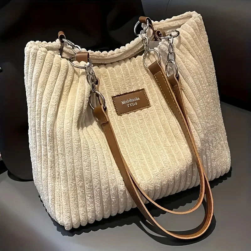 Corduroy Tote Bag for Women Large Capacity Shoulder Bag