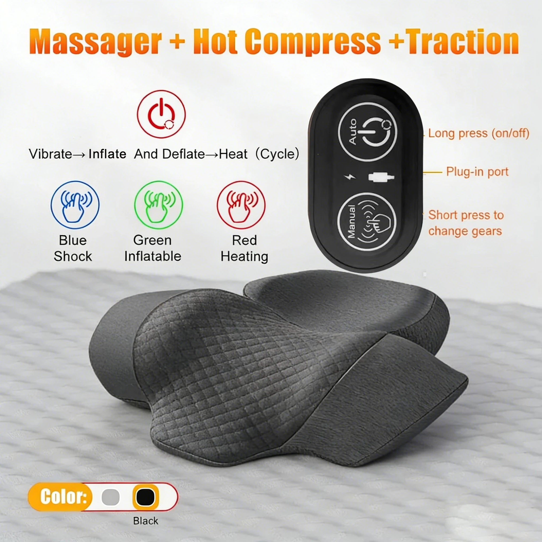 Electric Neck Massager Pillow Cervical Traction Device Heat Therapy Vibration Neck Pain Relief Shoulder Relaxer