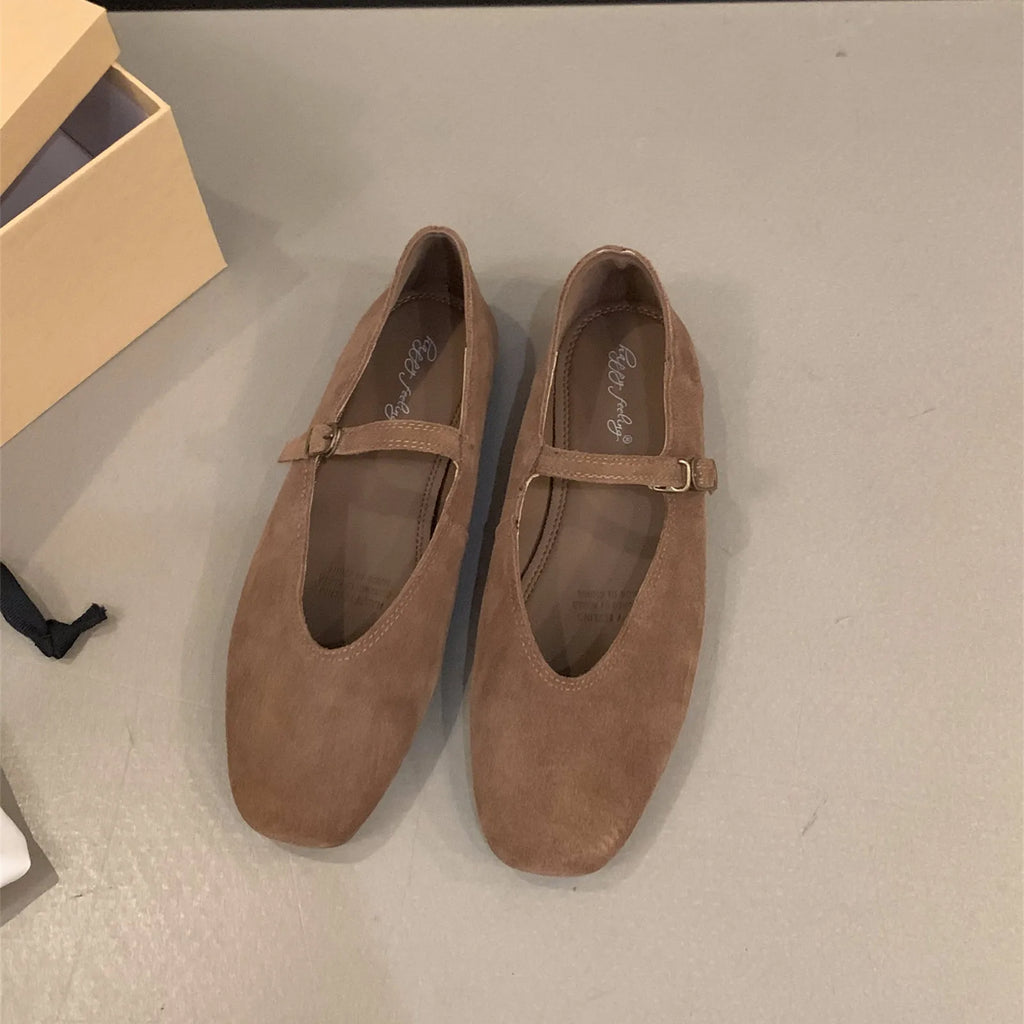 Women Soft Leather Ballet Flats Round Toe Slip On Casual Shoes