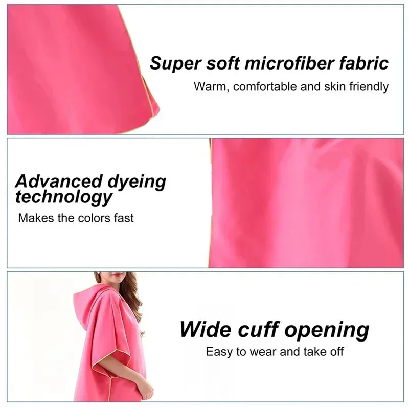 Microfiber Hooded Towel Quick Dry Changing Robe Beach Swim Poncho