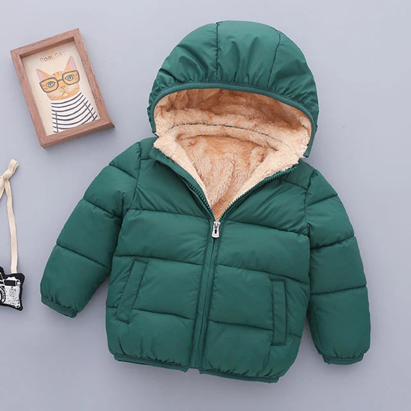 Kids Fleece Hooded Jacket Cartoon Plush Winter Coat for Boys & Girls