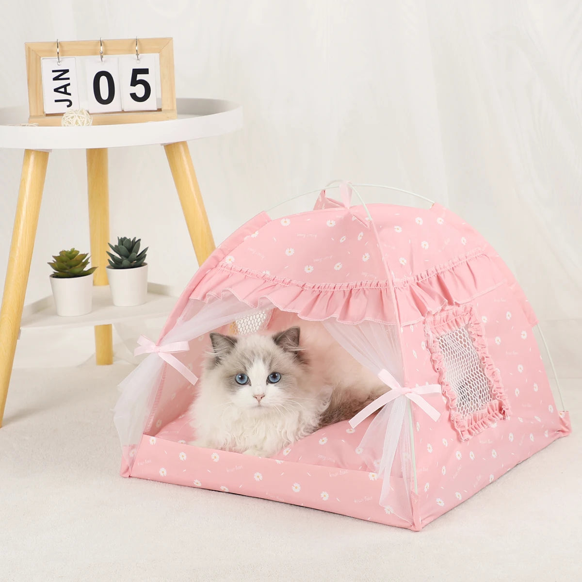 Pet Tent Bed Cat House Clamshell Warm Cushion Winter Kitten Sofa Basket