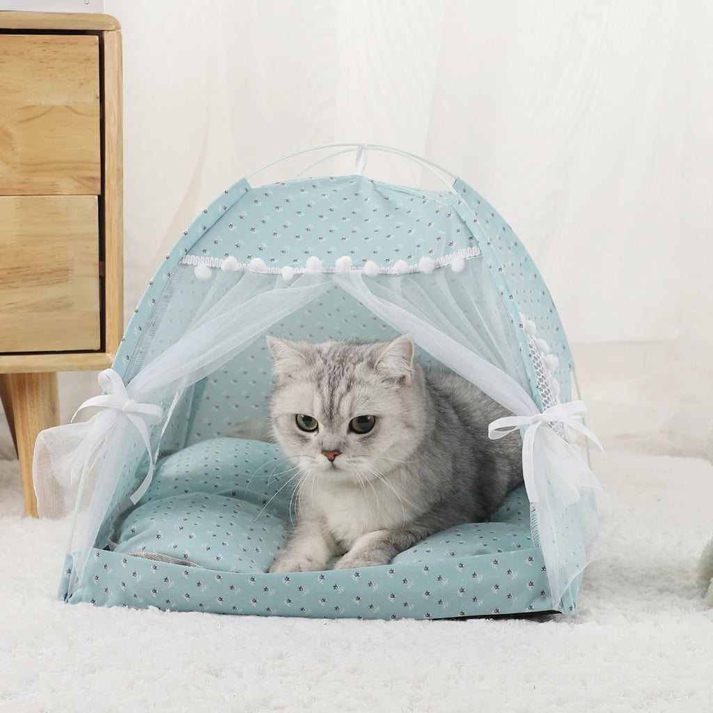 Pet Tent Bed Cat House Clamshell Warm Cushion Winter Kitten Sofa Basket