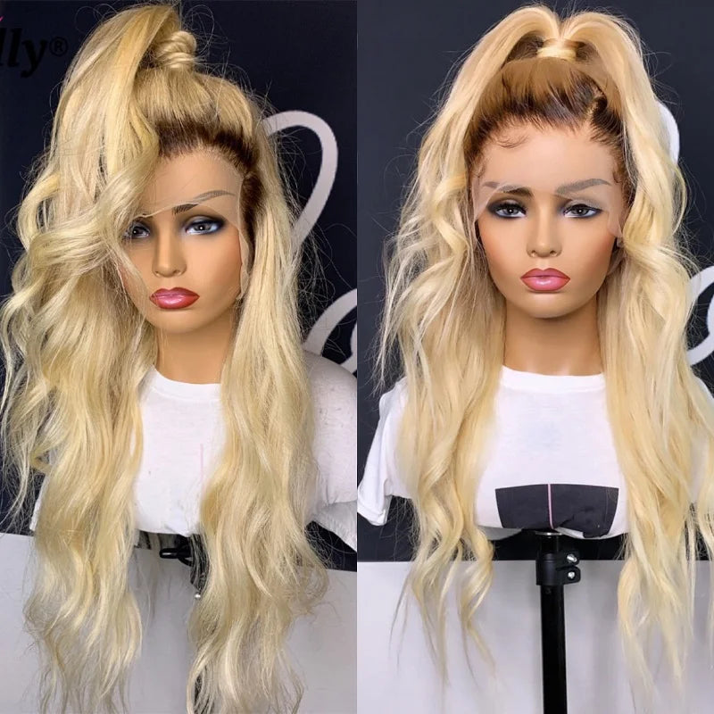 Ombre Blonde Straight Human Hair Wig – 1B/613 HD Lace Front Wig for Women