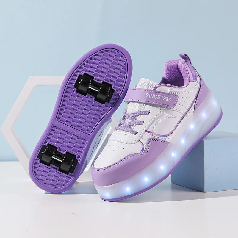 Kids LED Roller Skate Shoes Flashing 4 Wheel Light Up Sneakers