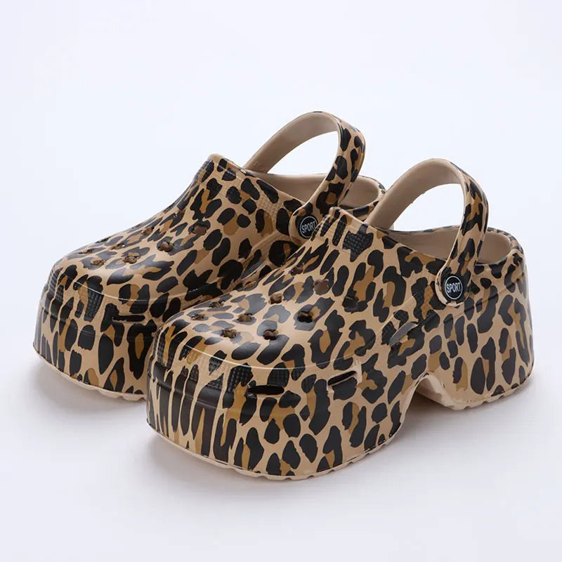 Women’s Leopard Platform Clogs Closed Toe Thick Sole Wedge Sandals