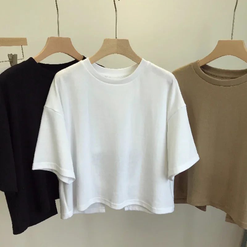 Women Backless Crop Top Short Sleeve Loose Casual Summer T Shirt