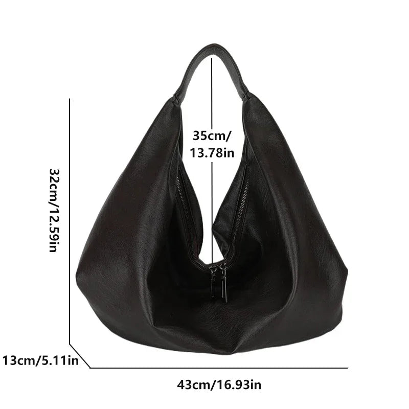 Women Large Black Hobo Shoulder Bag Soft Leather Tote Crossbody Travel Handbag
