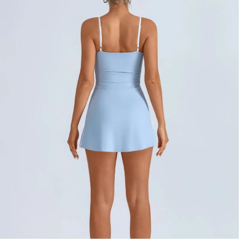 Women Tennis Golf Dress with Built in Shorts Sports Set Yoga Workout Active Skort Dress