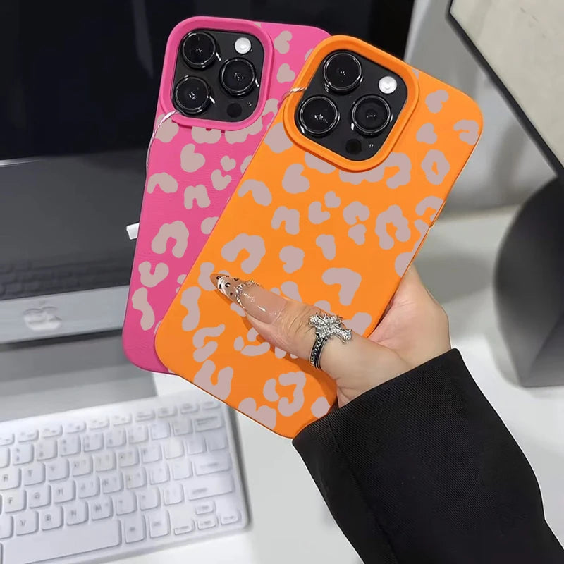 Pink Leopard Lichee Pattern Silicone iPhone Case