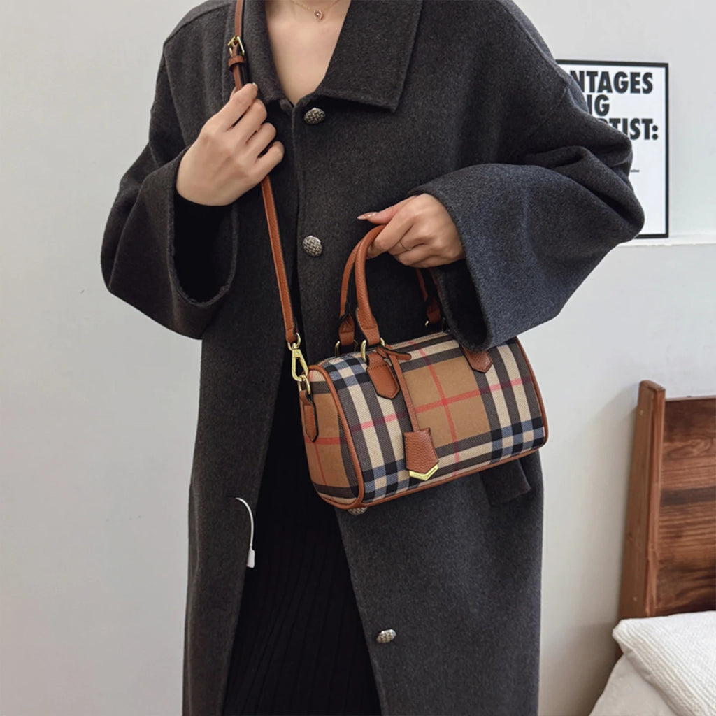 Large Capacity Plaid Shoulder Tote Bag PU Crossbody Bag with Adjustable Strap