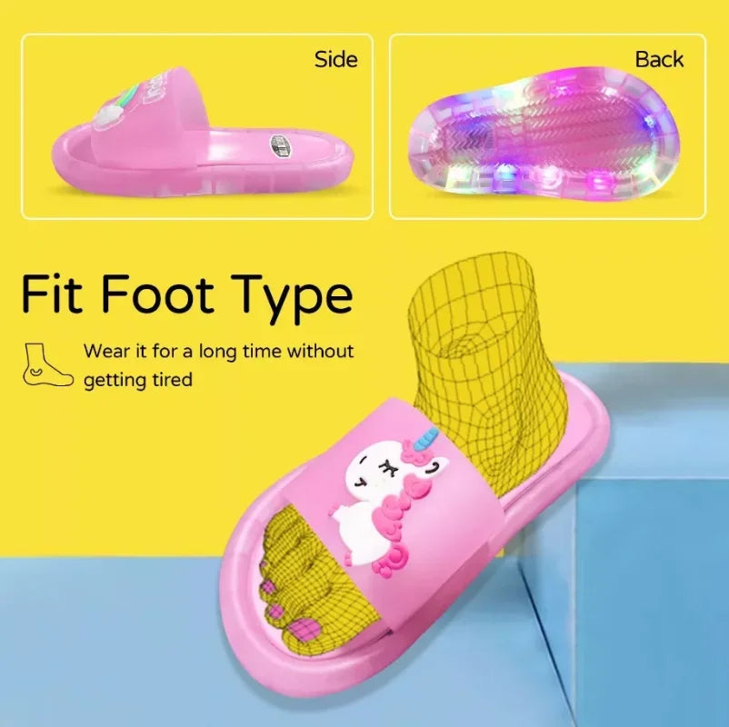 Kids LED Light Up Slippers Unicorn Cartoon Glowing Sandals Colorful Non Slip Children Slide Shoes