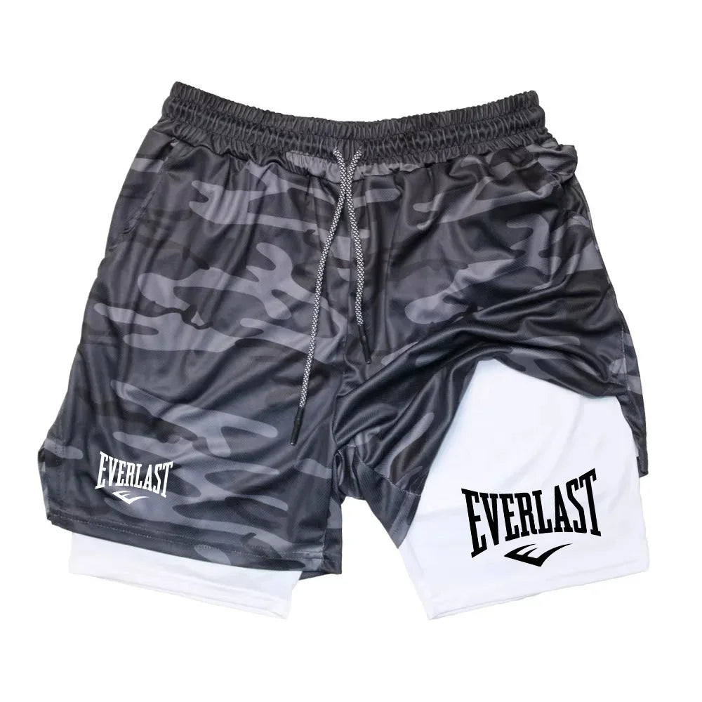 Men 2-in-1 Running Shorts Double Layer Gym Fitness Training Jogging Sport Shorts