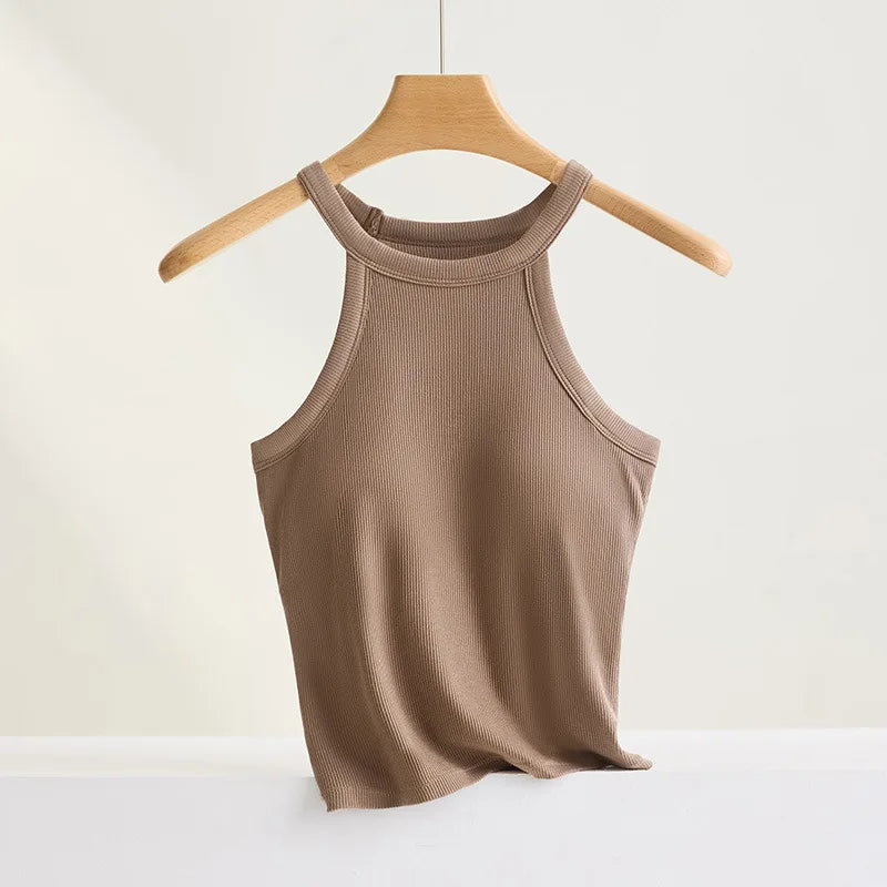 Women’s Halter Camisole Top with Built In Bra Slim Fit Breathable Tank