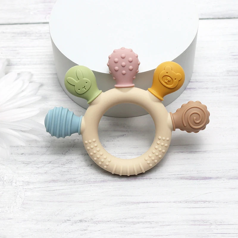 Multicolor Silicone Baby Teether Ring Chew Toy for 0–12 Months Sensory Gum Relief