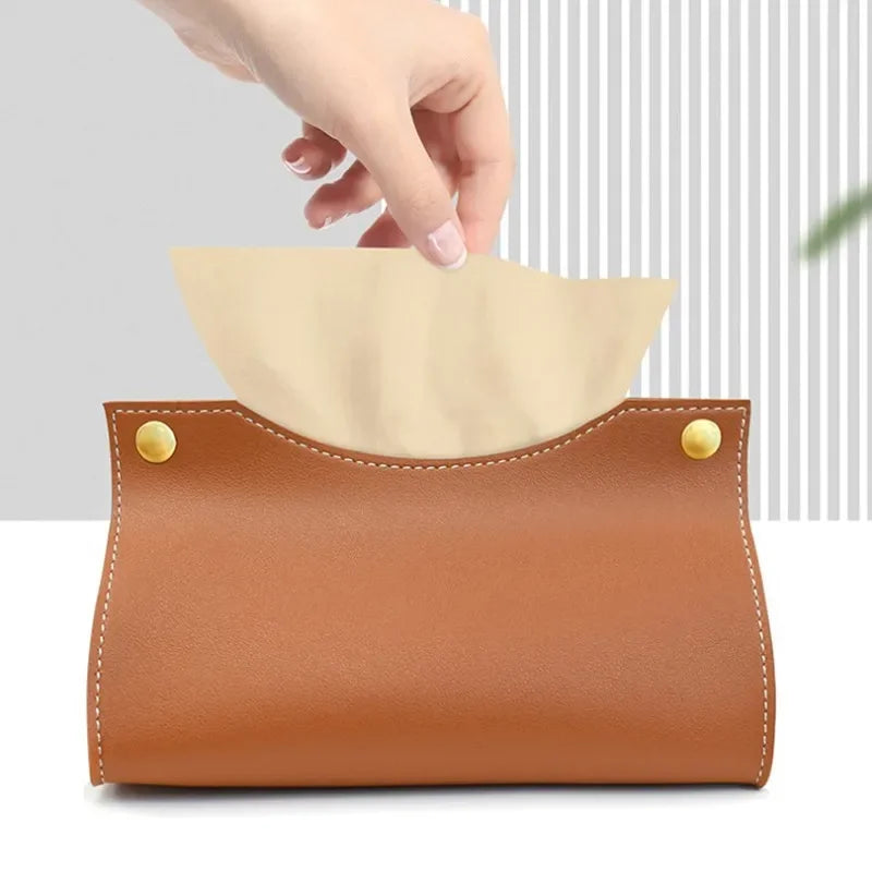 Leather Tissue Box Holder Napkin Organizer for Living Room Kitchen