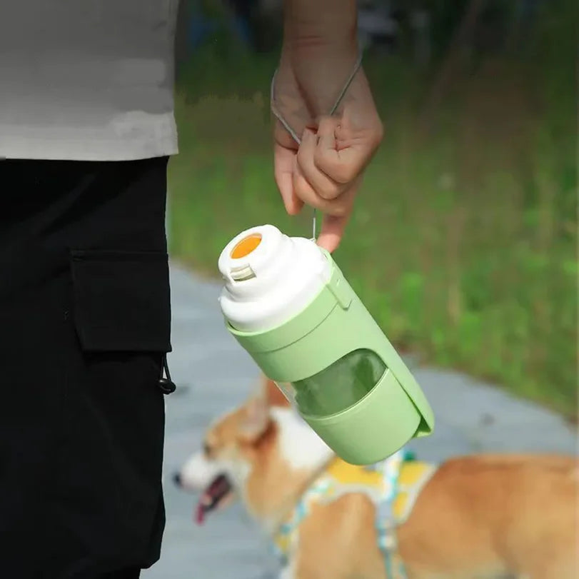 Portable Pet Water Bottle with Food Storage Dog Cat Travel Feeder Bowl