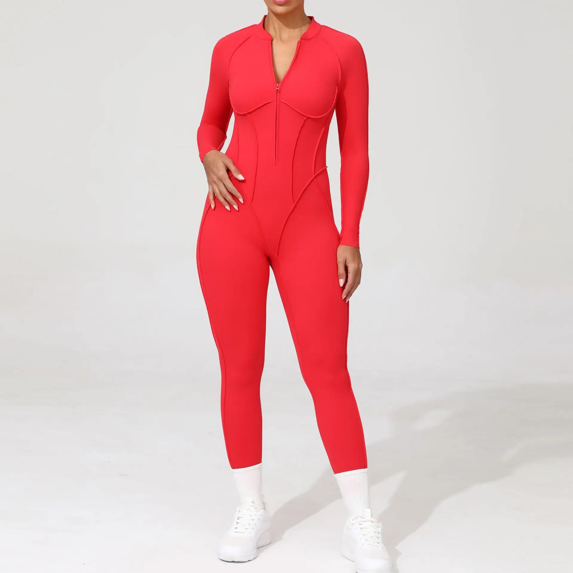 Women Zip Gym Jumpsuit Open Back Yoga Fitness Tracksuit Sports Bodysuit