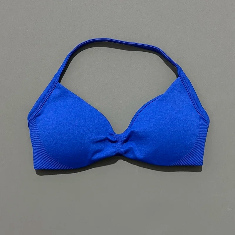 Seamless Strappy Sports Bra Halter Gym Top Women High Support Yoga Tank