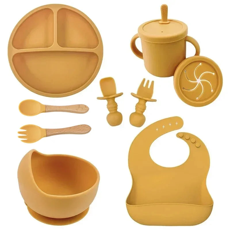 Silicone Baby Feeding Set Suction Plate Bowl Straw Cup